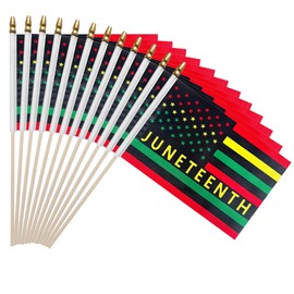 12 Pcs Small Juneteenth Flags on Stick 8×12 Inch, Handheld Flags for June 19th 1865 Black History Month Freedom Day, Independence Day Decorations for Outside