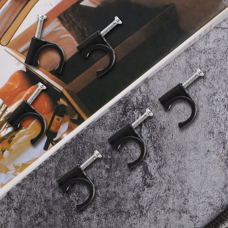 LAMXD Round Black Cable Clips, for Cables 7mm, Box of