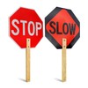 Stop Slow Sign with Bamboo Handle, 13" x 13" Double
