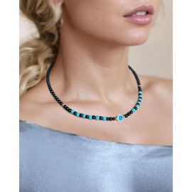 Wizock Boho Agate/Turquoise Beaded Necklaces for Women Evil Eye Necklace Protection Good Luck Unique Jewelry Gifts (Black Agate)