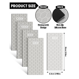 5PCS Diamond Sharpening Stones, Kalolary Knife Sharpener Stone Grit Diamond Sharpener Plate Honing Stone with Non-slip Base for Chisels Camp Kitchen Outdoor Knife Tools (400/600/800/1000/1200 Grit)