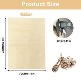 Pack of 16 A3 Plywood Panels, 3 mm, 420 x 300 x 3 mm, Linden Plywood, Wooden Panels for Crafts, Wooden Panel for DIY Woodwork, Laser Processing, Pyrography, Model Building, Gifts, Decoration, Painting