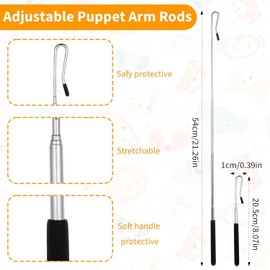 2 Pcs Adjustable Puppet Handles Arm Control Rods, 8-21 inch Extendable Stainless Steel Puppets Rods, Compatible with arm puppet and jeffy puppet with stick