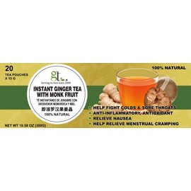 GT Instant Ginger Tea With Monk Fruit, 10.58 Ounce Box (20 Tea Pouches)