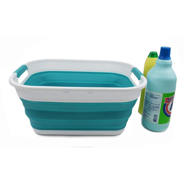 SAMMART 17.5L (4.6 Gallon) Collapsible/Foldable/Pop Up/Portable Washing Tub, Water Capacity 13.5L/3.5 Gallon (1, Bright Blue)
