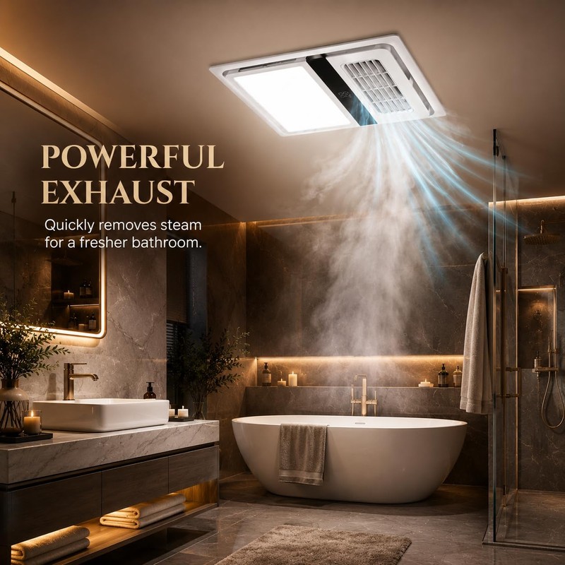 Bathroom Exhaust Fan with 1800W Heater and Light, 140 CFM