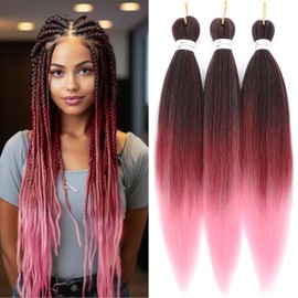 Alileona Ombre Pre Stretched Braiding Hair Long Braid 20Inch Professional Braiding Hair Extensions Synthetic Crochet Twist Braids Ombre Braiding Hair (1b/bug/pink#-3PCS)