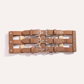 XFSRG Women's Belt Wide Elastic PU Leather Cut Out Rivets Adjustable with Buckle Vintage Waist Belt Waist Belt Corset Belt for Women Dresses Elastic Belt, brown, One size fits all