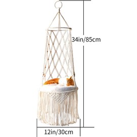 WADY Hamaca De Macramé para Gatos, Cama Colgante Tejida a Mano, Columpio Bohemio para Gatos con Kit para Colgar En Interiores y Exteriores, Decoración del hogar, Colgar En La Pared, Hamaca para Gatos