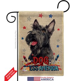 Patriotic Scottish Terrier Burlap Garden Flag Set with Stand Animals Dog Puppy Spoiled Paw Canine Fur Pet Nature Farm Animal Creature Small Gift Yard House Banner Double-Sided Made In USA 13 X 18.5
