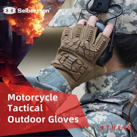 Seibertron T.H.F.I.G Tactical Gloves - Anti-Vibration, Super Grip, Flexible Rubber Protection for Outdoor Activities Coyote L