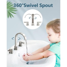 Aolemi Bathroom Faucets 3 Hole,8 Inch Widespread Waterfall Bathroom Sink Faucet,2 Handles Vanity Faucet with Pop-up Drain and Supply Hose,Brushed Nickel