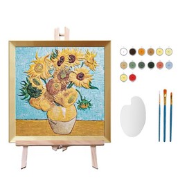 LONG QUAN CELADON Van Gogh Sunflower Paint by Numbers Kit for Adults - 3D Embossed Canvas DIY Art with Frame - Textured Therapy Gift for Women & Mindful Living