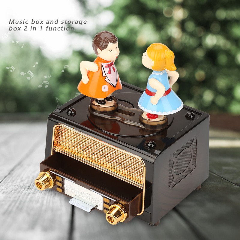 Retro Radio Shape with Lovely Dolls Storage Music Box Wedding