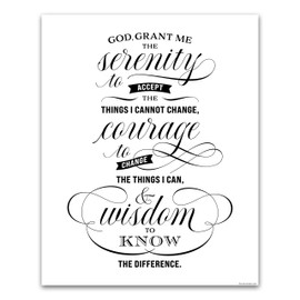 Serenity Prayer Wall Art - Christian Wall Art - Black and White Calligraphy Style Wall Art -Christian Signs Home Decor - Scriptionery Wall Decor 8x10 UNFRAMED