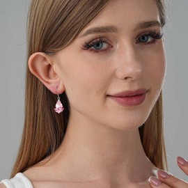 Austrian Crystal Baroque Drop Dangle Earrings for Women 925 Sterling Silver Hook Hypoallergenic Jewelry (Pink)