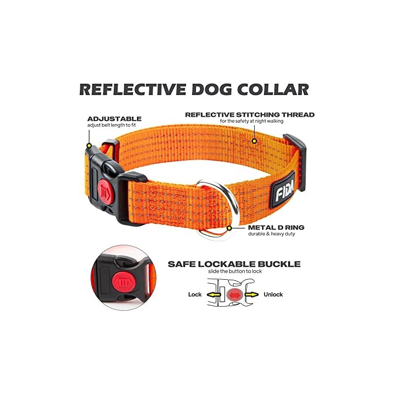 Fida Collar reflectante para perro, collares de nailon con colores