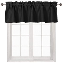 DWCN Black Blackout Valance Curtain for Kitchen Small Window - Rod Pocket Room Darkening Thermal Insulated Short Curtain Window Treatment for Cafe Bathroom Basement, 52 X 18 Inch,1 Panel