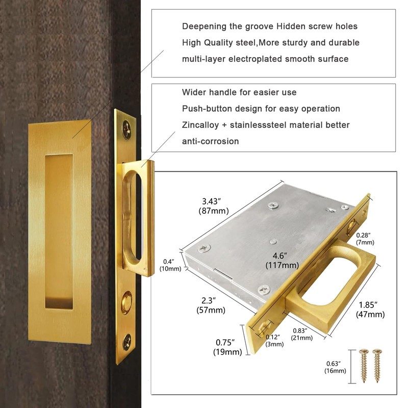 AcxdJnye Pocket Door Hardware,Recessed Finger Flush Pulls with Edge Pull,Sliding