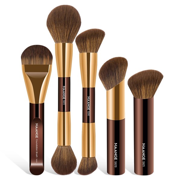 MAANGE 5 PCS Foundation Makeup Brush Set Double-ended Kabuki Mask