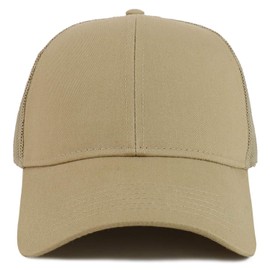 Armycrew Gorra de béisbol de camionero de gran tamaño con corona alta ajustable y parte trasera de malla lisa, Caqui, Talla única