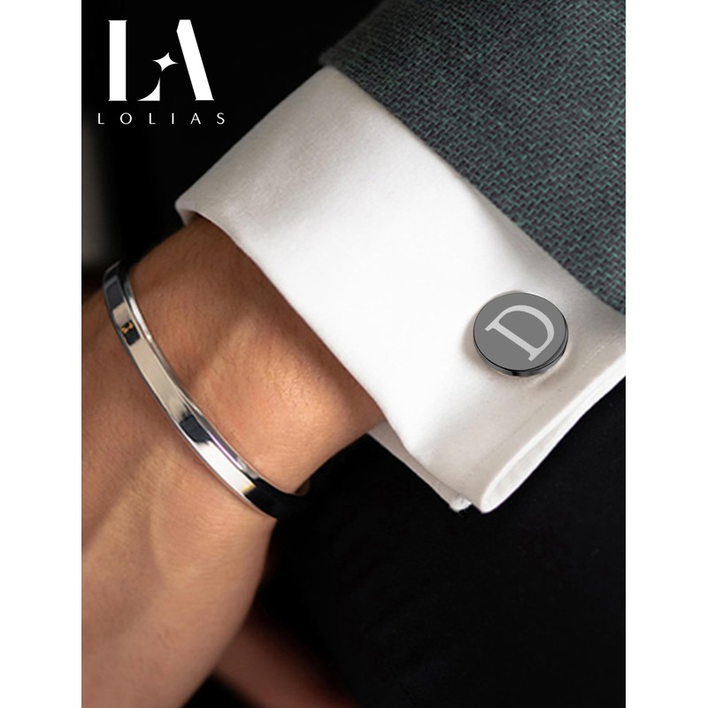 LOLIAS Cuff Links Mens Accessories Jewelry Classic Initial Cufflinks with