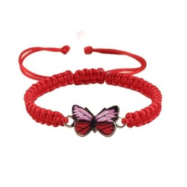 COLORFUL BLING Handwoven Adjustable String Cute Butterfly Bracelets Matching Braided Rope Butterfly Bracelet Wristband Friendship Couple Jewelry-red