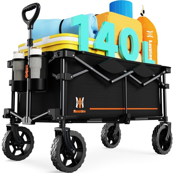 Navatiee 140L Collapsible Folding Wagon, Large Capacity Foldable Wagon with