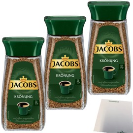 Jacobs Krönung Soluble Coffee Instant Coffee Pack of 3 (3 x 200 g Glass) + usy Block