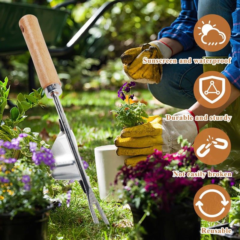 badaren Stainless Steel Weeder Manual Weeder Weeder with Wooden Handle