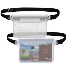 AiRunTech Waterproof Pouch with Waist Strap (2 Pack) | Beach Accessories Best Way to Keep Your Phone and Valuables Safe and Dry | Perfect for Boating Swimming Snorkeling Kayaking Beach Pool Water Parks(Clear)