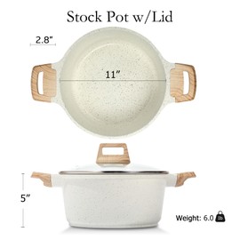 ESLITE LIFE Nonstick Stock Pot with Lid, 7 Quart Granite Casserole Large Soup Pot Pasta Cooking Pot, Induction Compatible, PTFE & PFOA Free, White