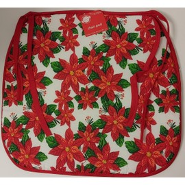 Festive Holiday Chair Pads (Set of 4) Design with Red Flowers, Green Leaves, 13.75 x 15 Inches (4)