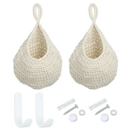 PATIKIL Hängende Obstkörbe für die Küche, 2er Pack Große Teardrop Home Decor Aufbewahrung Handgewebter Wandhängender Korb für Knoblauch, Kartoffel, Gemüse, Beige