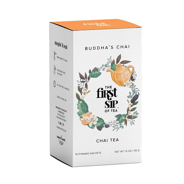 Buddha's Chai Tea, The First Sip Of Tea, 16 Tea Bags, The Spice Hut