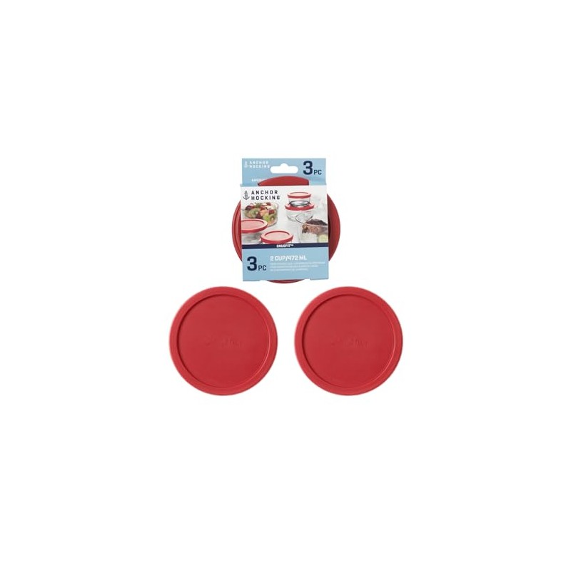 Anchor Hocking Classic Round Food Storage SnugFit Replacement Lids, Red,
