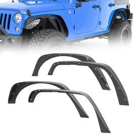 EYOUHZ for JK Flat Style Front and Rear Fender Flares 4-Piece Combo Compatible with 2007-2018 Jeep Wrangler JK JKU Unlimited Heavy Duty Steel Off-Road Wheel Fenders Kit, Textured Black (2/4 Doors)