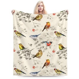 Vintage Cute Bird Blanket Soft Lightweight Throw Blankets Cozy Flannel Bed Throws for Sofa Couch Travel Home Room Bedroom Decor Gifts for Girls Boys Kids Adults 60"x50"