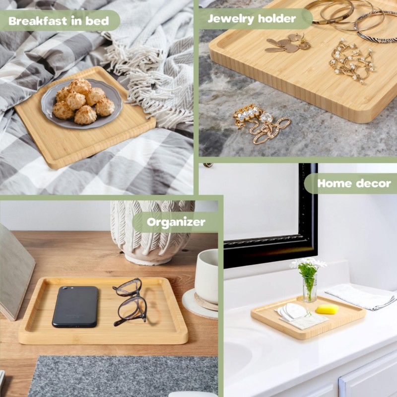 BambooMN Square Bamboo Serving Tray - 9x9 - Vertical Tray