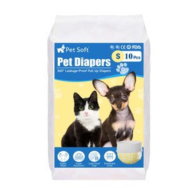 Pet Soft Female Dog Diapers - Pull Up Disposable Doggy Diapers, Ultra Absorbent Leak-Proof Cat & Puppy Diapers for Dog in Heat or Incontinence 10pcs Small