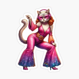 CAT Bell Bottom Boogie Cat Sticker by C Autumn Trapp Original Art 3" x 3" 70's vibes