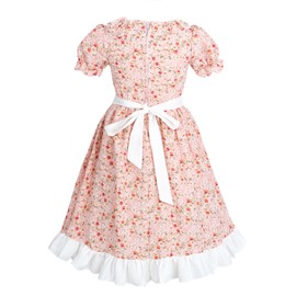 CR ROLECOS Child Prairie Pioneer Dresses for Girls Colonial Pilgrim Costumes Dress for Kids Pink Flower L