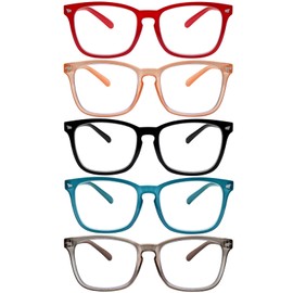 5 Pack Blue Light Blocking Reading Glasses Fashion Square Computer Readers for Women Men, Anti UV Ray Nerd Eyeglasses (5C A, 0.75)