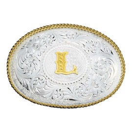 Montana Silversmiths Initial Silver Engraved Gold Trim Belt Buckle (L)