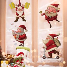 QRTDXP 9 Sheets Christmas Window Stickers with Santa Claus, Reusable Cute Santa Claus Window Clings for Xmas Party Window Decoration