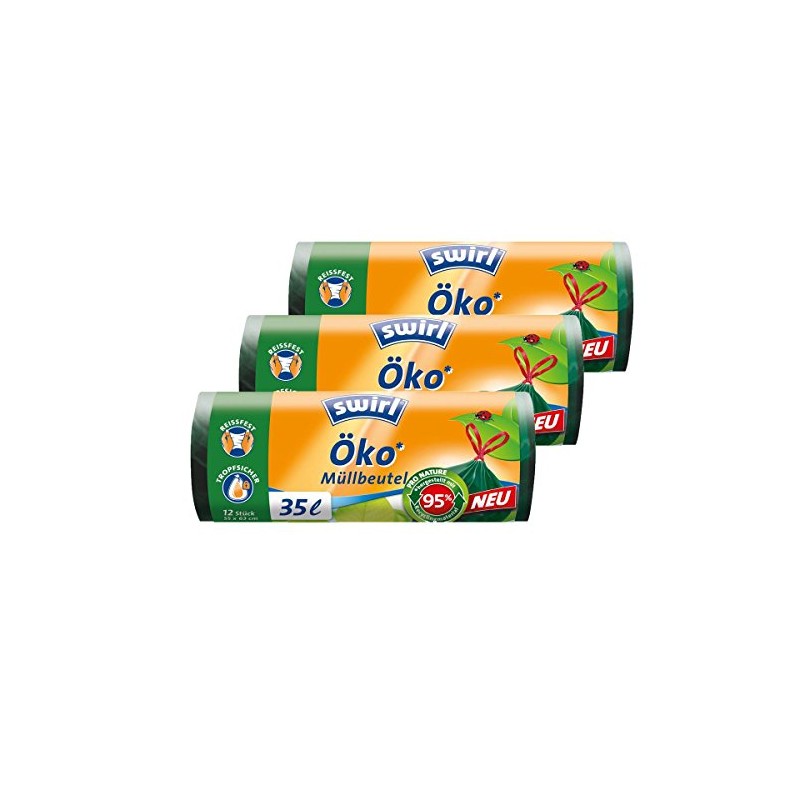 Swirl Drawstring Bin Bags 35 Litre 12/Roll (Pack of 3)