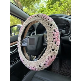 YDMZZB Crochet Sunflower Car Steering Wheel Covers Light Pink Universal 14-15 inch for Women/Men (Steering Wheel Cover)