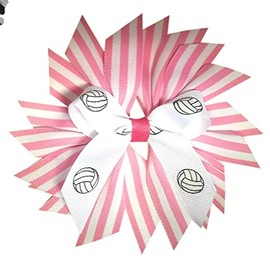 Stripe Flower with Volleyball, Made in the USA. White Pony Band (Hot Pink)