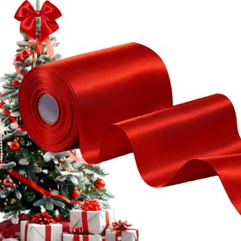 TONIFUL 4 Inch x 22Yards Wide Red Satin Ribbon Solid Fabric Large Ribbon for Cutting Ceremony Kit Grand Opening Chair Sash Table Hair Car Bows Sewing 