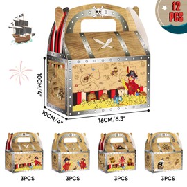 WERNNSAI Pirate Party Treat Boxes - 12 PCS Pirate Treasure Party Favor Boxes Candy Goodie Gift Boxes Paper Bag for Boys Pirate Birthday Party Decoration Supplies Treasure Hunt Game